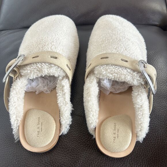 Rag & Bone Ansley Slide Shearling Shoe/Clog/Slide Antique White Size 10/40 - Picture 5 of 8